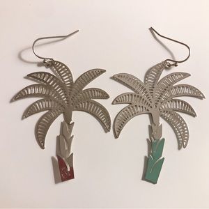 Palm Tree Earrings Lightweight Filigree Metal SILVER
